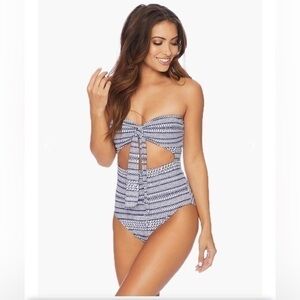 Splendid  blue and white bandeau one piece sexy lace up Swimsuit size small